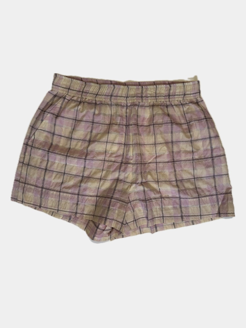 GANNI lavender & Cream Plaid Elastic-Waist lightweight Shorts